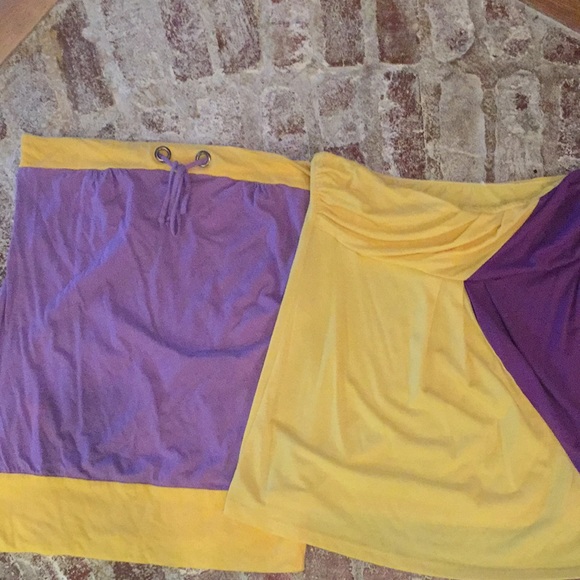 Tops - Purple and yellow gold strapless tops.